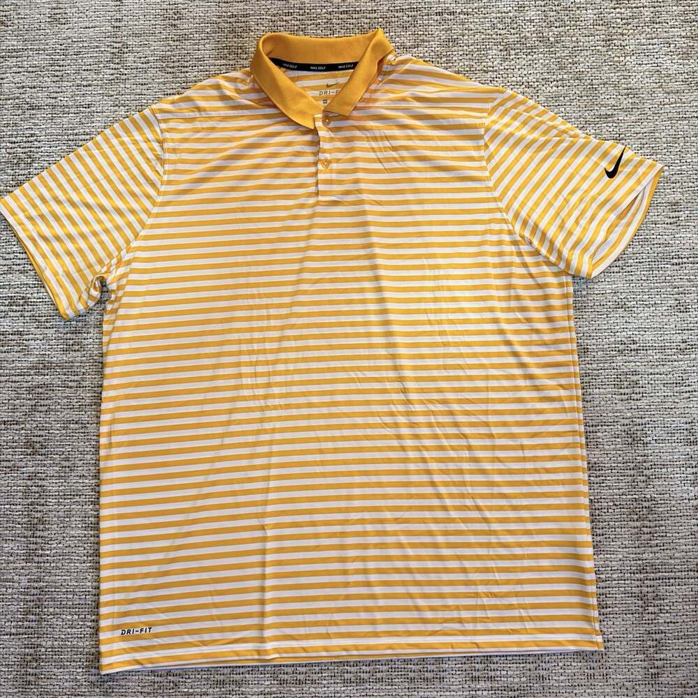 Nike Golf Dri-FIT Polo Shirt Mens XXL Yellow White Striped Short Sleeve Swoosh